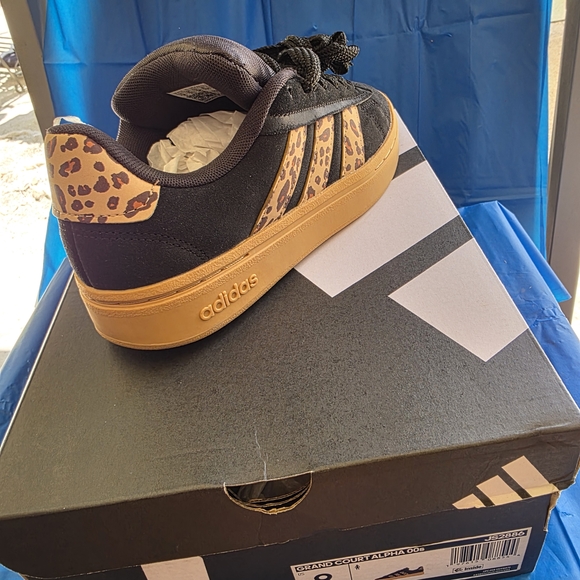 adidas Shoes - Adidas Grand Court Alpha OOs Black and Brown Sneakers with Leopard Print